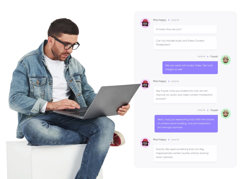 Chat interface discussing automated content moderation solutions