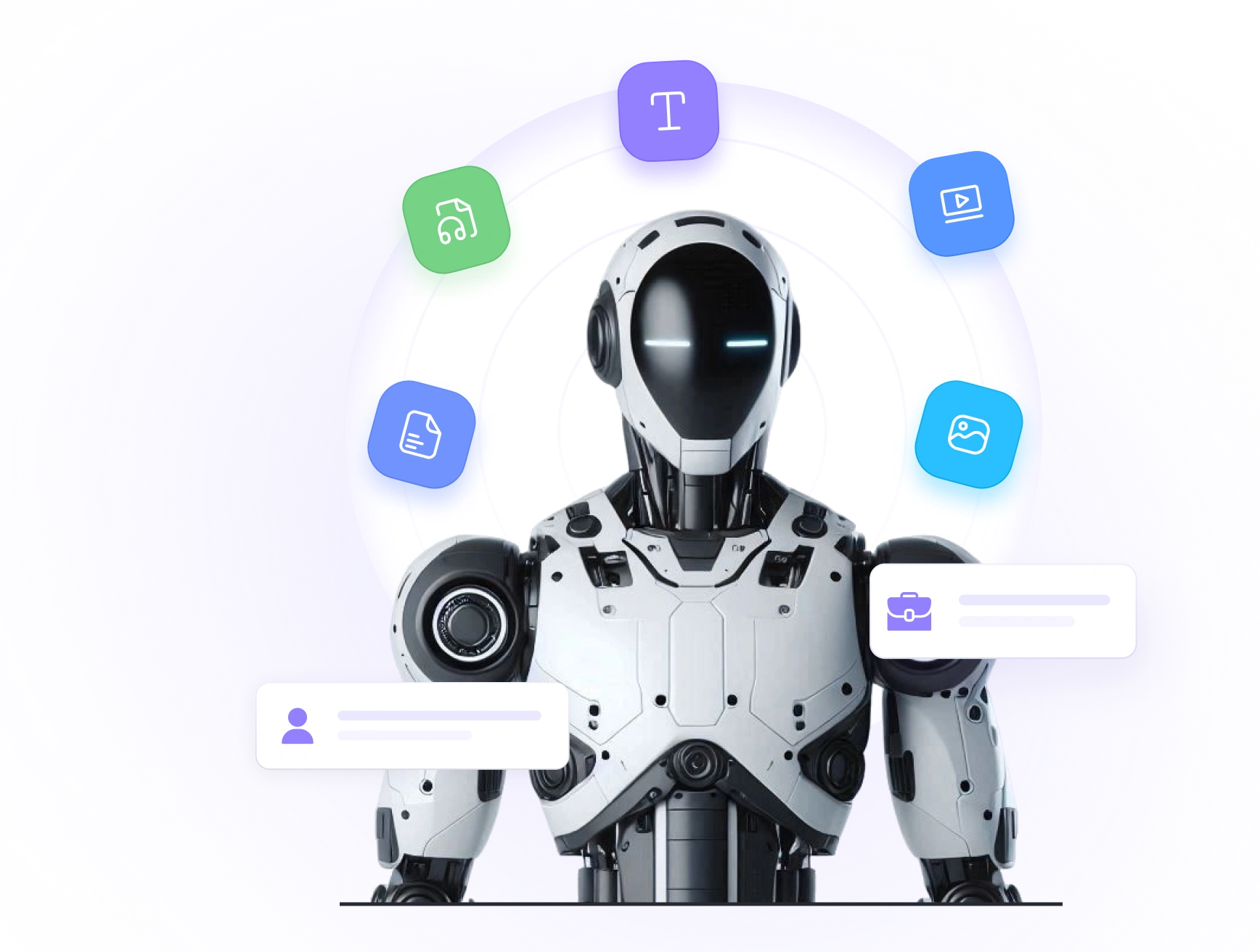 Humanoid robot representing multimodal AI data processing across multiple formats